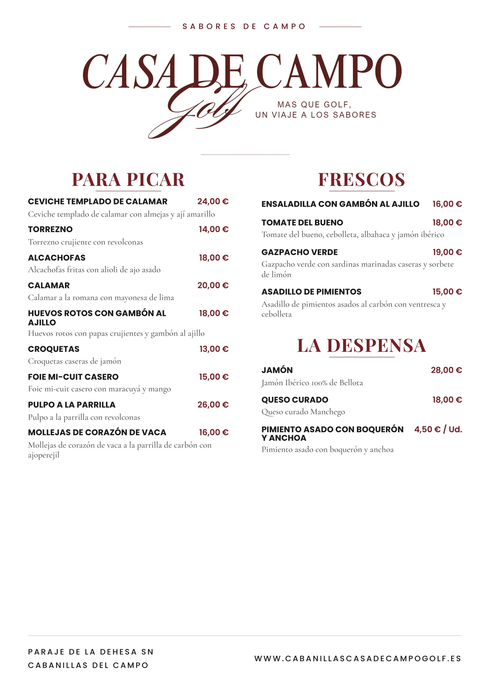 Carta Restaurante Casa de Campo — página 1