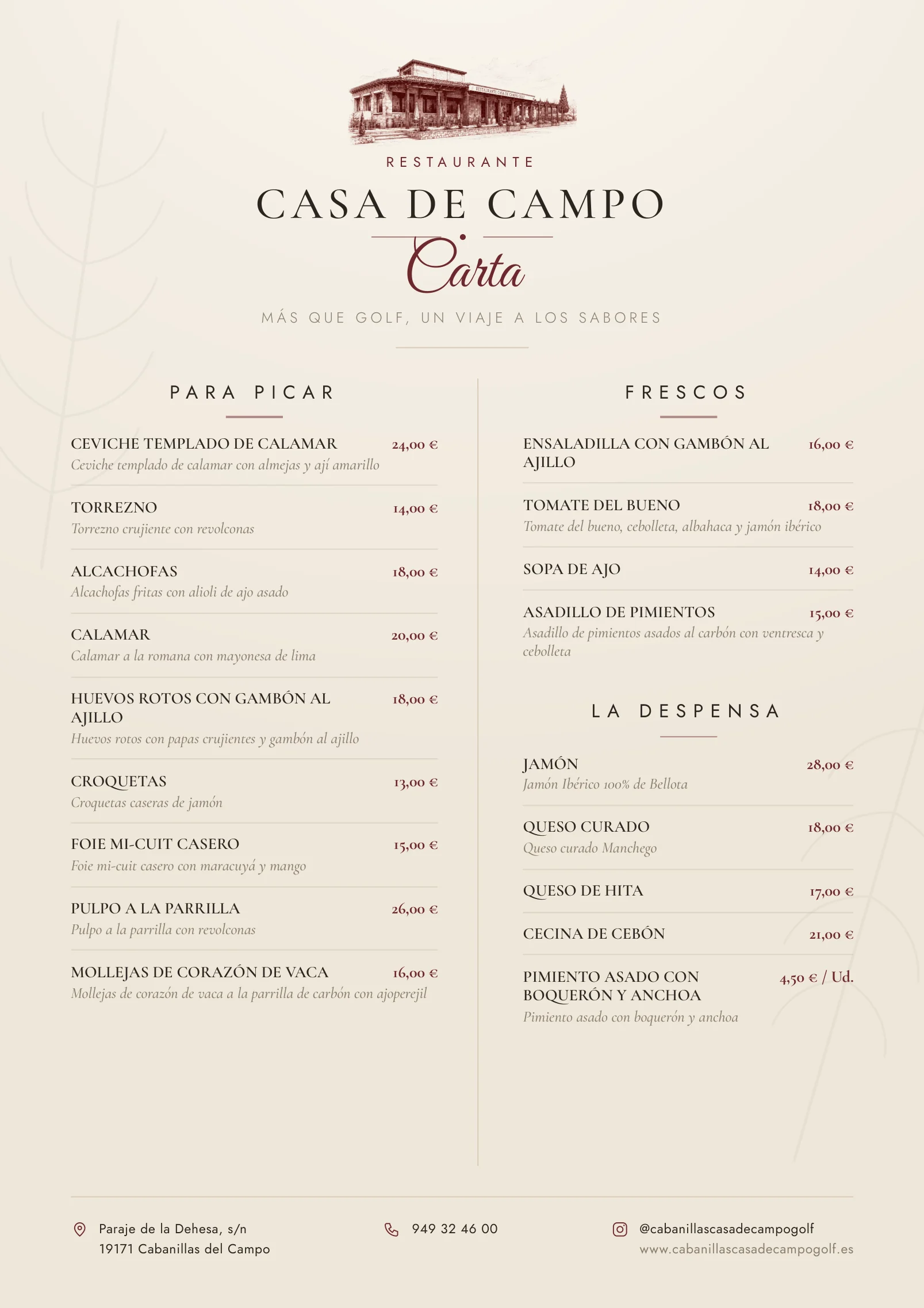Carta Restaurante Casa de Campo — página 1