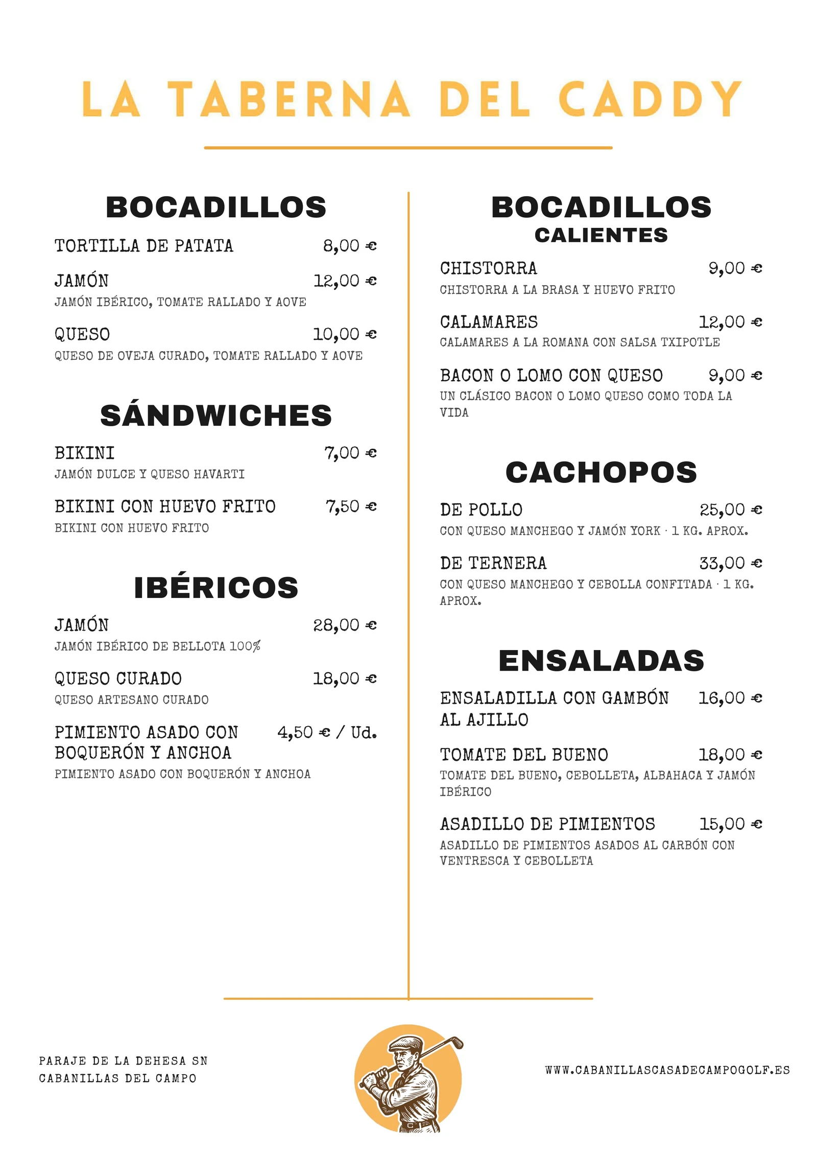 Carta La Taberna del Caddy — página 1