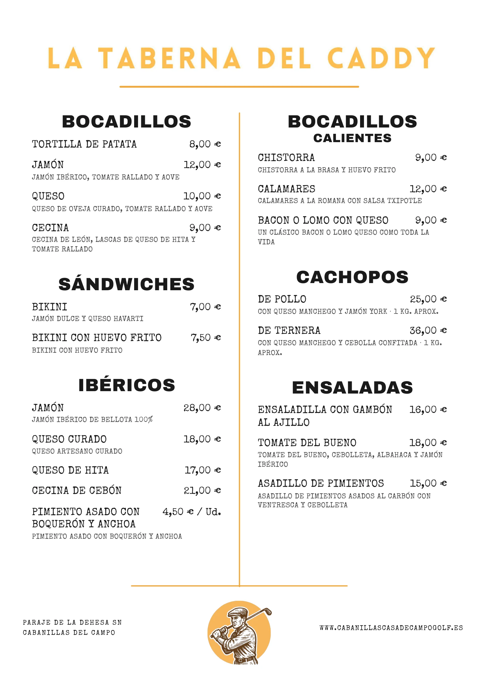 Carta La Taberna del Caddy — página 1